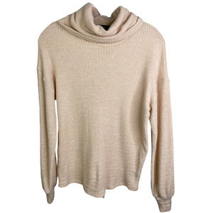 Gibson Look Women's Top Turtle Neck Waffle Knit Pullover‎ Long Sleeve TanCozy S